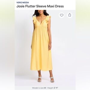 Vero Moda Yellow Flutter Sleeve Midi Dress